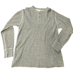 LL Bean Men’s Henley Shirt Gray L Thermal Wool Cotton Nylon Blend Cotton Lined